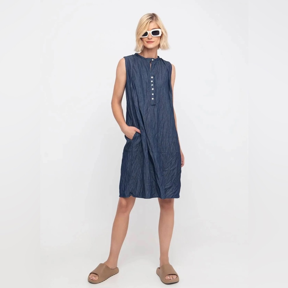 Ozai N Ku Button-Tab Crinkle Dress
Pullover Lagenlook Relaxed Pocket Sz S